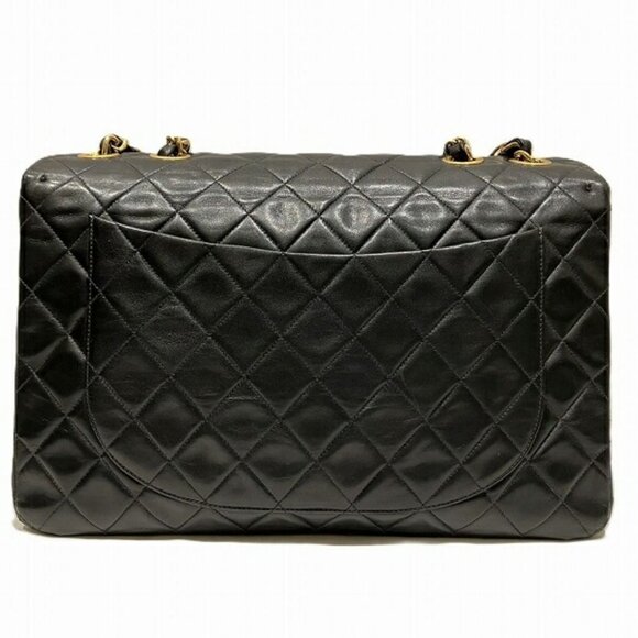 Authentic CHANEL Jumbo Maxi XL 24K Gold Flap Bag Lambskin Chain Shoulder Black - Picture 4 of 11